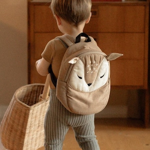 Sac à dos premium pour enfants - jolis motifs d'animaux en lin doux - cartable unique lavable à la main de style bohème préscolaire - cadeau de sac de voyage
