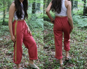 Linen Jogger Pants: Sporty Boho Style Trousers with Stripe Sides