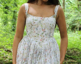 Linen Corset Dress: Cottagecore Fairytale Wedding Gown, Lace-Up Back