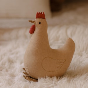 Premium Leinen Erbstück Kuscheltier Henne Huhn - Babypartygeschenk - Neutral Unisex Zeitloser Bauernhof Vogel Teddy - Rustikales Kinderzimmer Dekor