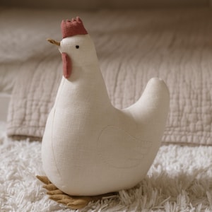 Premium Leinen Erbstück Kuscheltier Henne Huhn - Babypartygeschenk - Neutral Unisex Zeitloser Bauernhof Vogel Teddy - Rustikales Kinderzimmer Dekor