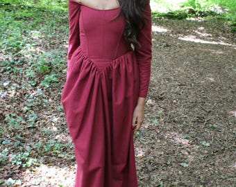 Linen Corset Dress: Long Sleeve Lace-Up Cottagecore Wedding Costume