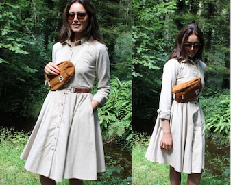 Fall Autumn Women's Workwear Dress, Semi-formal Midi Shirt Dress With  Sleeves, Fit and Flare Dress, Sheath Dress With Pockets, Xiaolizi 6286 -  Etsy