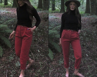 Linen Tapered Trousers: Button Front Boho Chic Pants