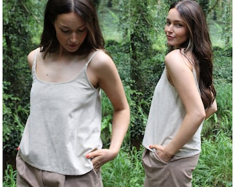 Lniany top na ramiączkach: dwustronny dekolt, uniwersalny element warstwowy
