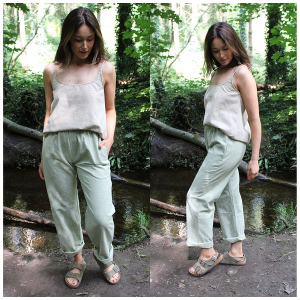 Linen trousers - relaxed pants - summer elegant boho chic style - flattering comfortable - ecofashion slow fashion - mix and match- REED