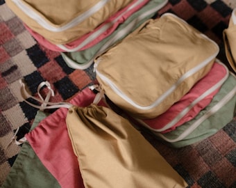 Packwürfel Set aus Premium Leinen - Kofferorganizer aus Naturstoff - Reisekoffer-Teiler