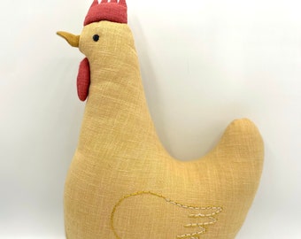 Premium Linen Heirloom Stuffed Animal Hen Chicken - Baby Shower Gift - Neutral Unisex Timeless Farm Bird Teddy - Rustic Nursery Decor