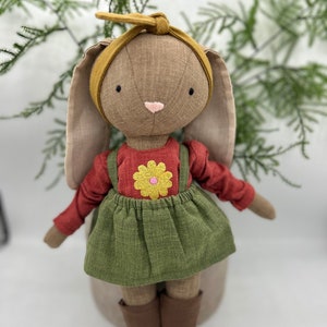 Premium Linen Heirloom Stuffed Animal Toys Woodland Art Dolls Hand Embroidered Neutral Unisex Timeless Bunny Rabbit Mouse Fawn Fox image 1