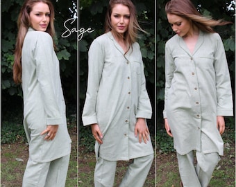 Ready to Ship - Luxury linen pajama set - soft nightshirt and pants - boho pyjamas - comfortable nightwear loungewear - pjs pjama set gift