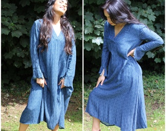 Boho Cotton Gauze Midi Dress: Long Sleeve Bohemian Kaftan