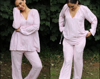 Boho Cotton Gauze Pajama Set: Maternity Loungewear