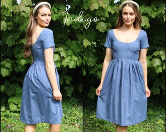 Spring Dress, Linen Midi Dress, Modest Dress, Cottagecore Dress, Wedding Guest Dress, Fit and Flare Dress, Minimalist Dress with Pockets