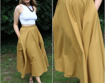 Linen Circle Skirt: High Waisted Midi Cottagecore Flare Skirt