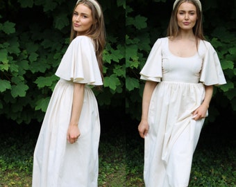 Linen dress - soft cottagecore wedding fit and flare midi dress - slow fashion - light boho vintage style - flutter sleeve bride - JEAN