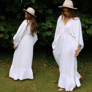 Weißes Mini Midi Maxi Kleid - Boho Stil - Vintage Folk Kleid - Schmeichelhaft Vielseitig Baby Shower Mutterschaft Fotos Hochzeit Gast Sommer Party