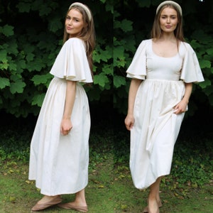 Linen dress - soft cottagecore wedding fit and flare midi dress - slow fashion - light boho vintage style - flutter sleeve bride - JEAN