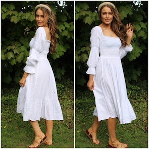 Cottagecore Kleid, Boho Hochzeitskleid, Fairycore Kleid, Prinzessinnenkleid, Empire-Taille Kleid, Mittelalter Kleid, Milchmädchen Kleid, Edwardian Kleid