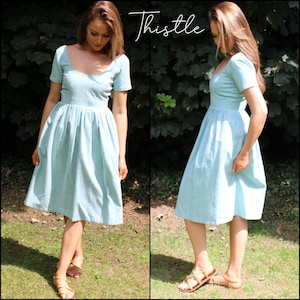 Vestido de linho Thistle Ready to Ship - corte macio e lavável, estilo boho leve e fácil de usar - clássico de mercado de produtores - BEATRICE
