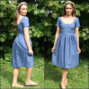 Spring Dress, Linen Midi Dress, Modest Dress, Cottagecore Dress, Wedding Guest Dress, Fit and Flare Dress, Minimalist Dress with Pockets