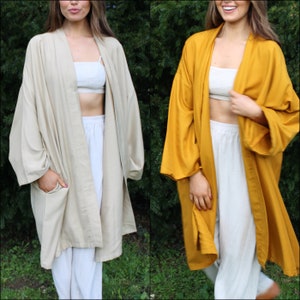 Peignoir kimono en soie - tissu de soie doux et confortable - robe de chambre kimono à manches longues - différentes couleurs et tailles bohèmes - mariée - LUNA