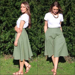 Linen a-line midi skirt - comfortable soft linen - everyday casual or dressed up skirt - flattering summer vintage european style - LARA