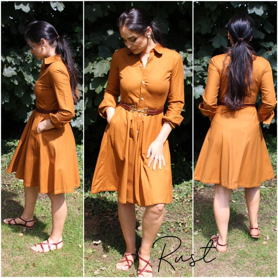 Vestido camisero favorecedor Midi vestido de algodón con - Etsy España Vestido camisero favorecedor Midi vestido de algodón con - Etsy España