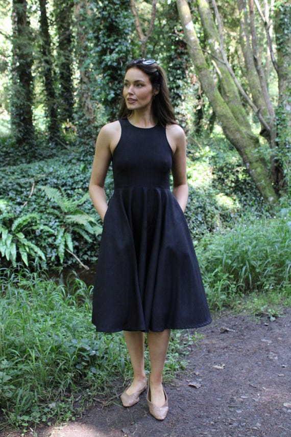 Buy Racerback Linen LBD Dress: High Waist Flared Skirt, Hidden Pockets  Online in India - Etsy