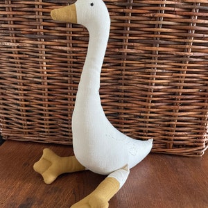 Premium Linen Heirloom Stuffed Animal Goose Baby Shower Gift Hand Embroidered Neutral Unisex Timeless Bird Teddy Nursery Decor Kids image 4