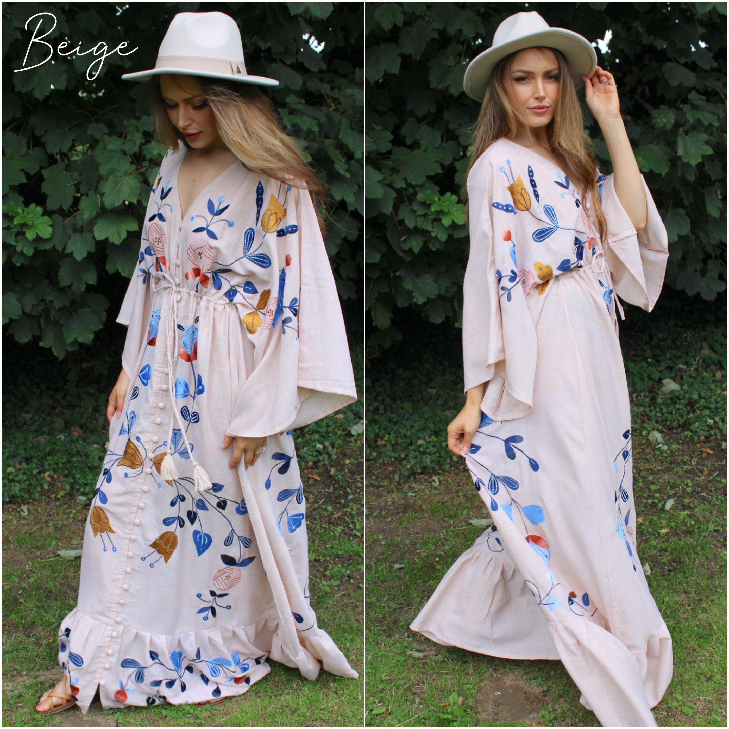 Embroidered Boho Maxi Dress Mystical White With Colorful Embroidery –  Made4Walkin