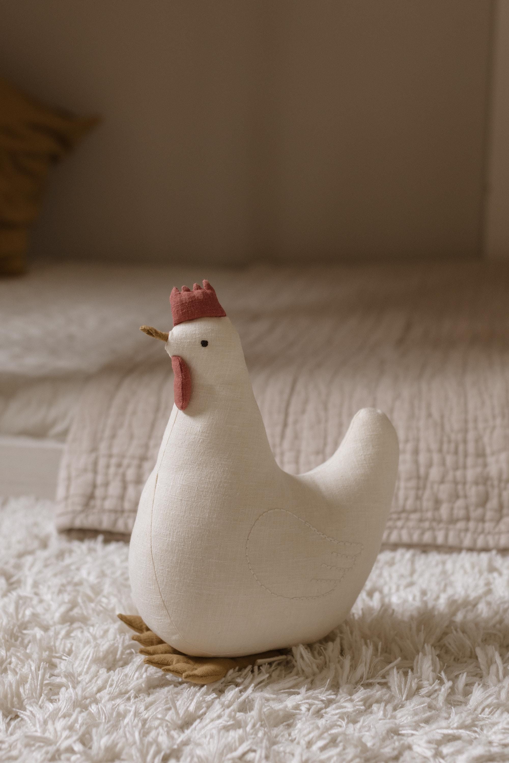 Premium Linen Heirloom Stuffed Animal Hen Chicken - Baby Shower Gift - Neutral Unisex Timeless Farm Bird Teddy - Rustic Nursery Decor