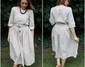 Beige Linen top and skirt set - Ready to Ship - two piece co-ordinate set - soft easy wear separates - natural eco fashion- MAYA & JOOLS