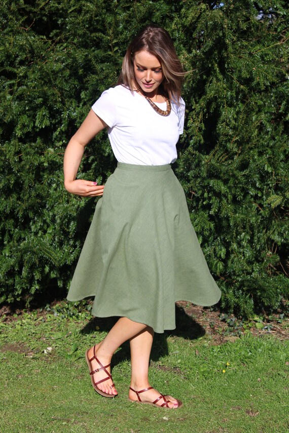 Ready to Ship Linen Skirt Flattering A line Skirt Midi Length Wide Flowing Skirt Summer Seasonal Preppy Boho Style LARA Etsy Australia