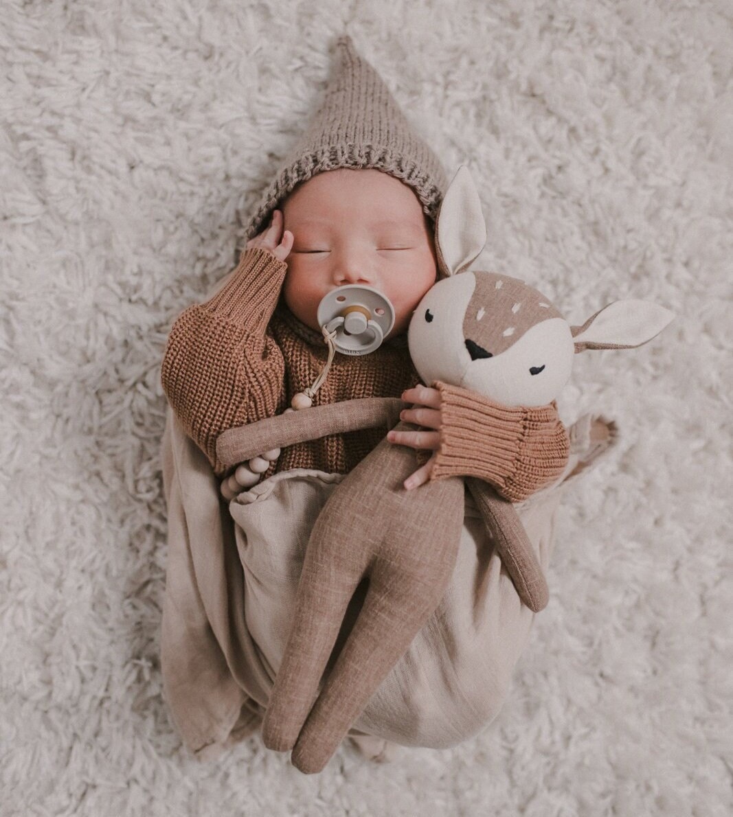 Premium Linen Heirloom Stuffed Animal Toys - Fawn Art Doll - Hand Embroidered Neutral Unisex Timeless Teddy Bear - Premium quality gift