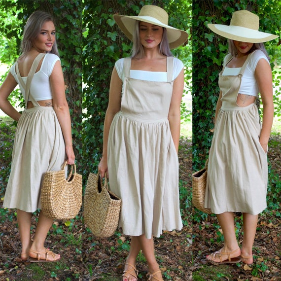 linen dungaree dress