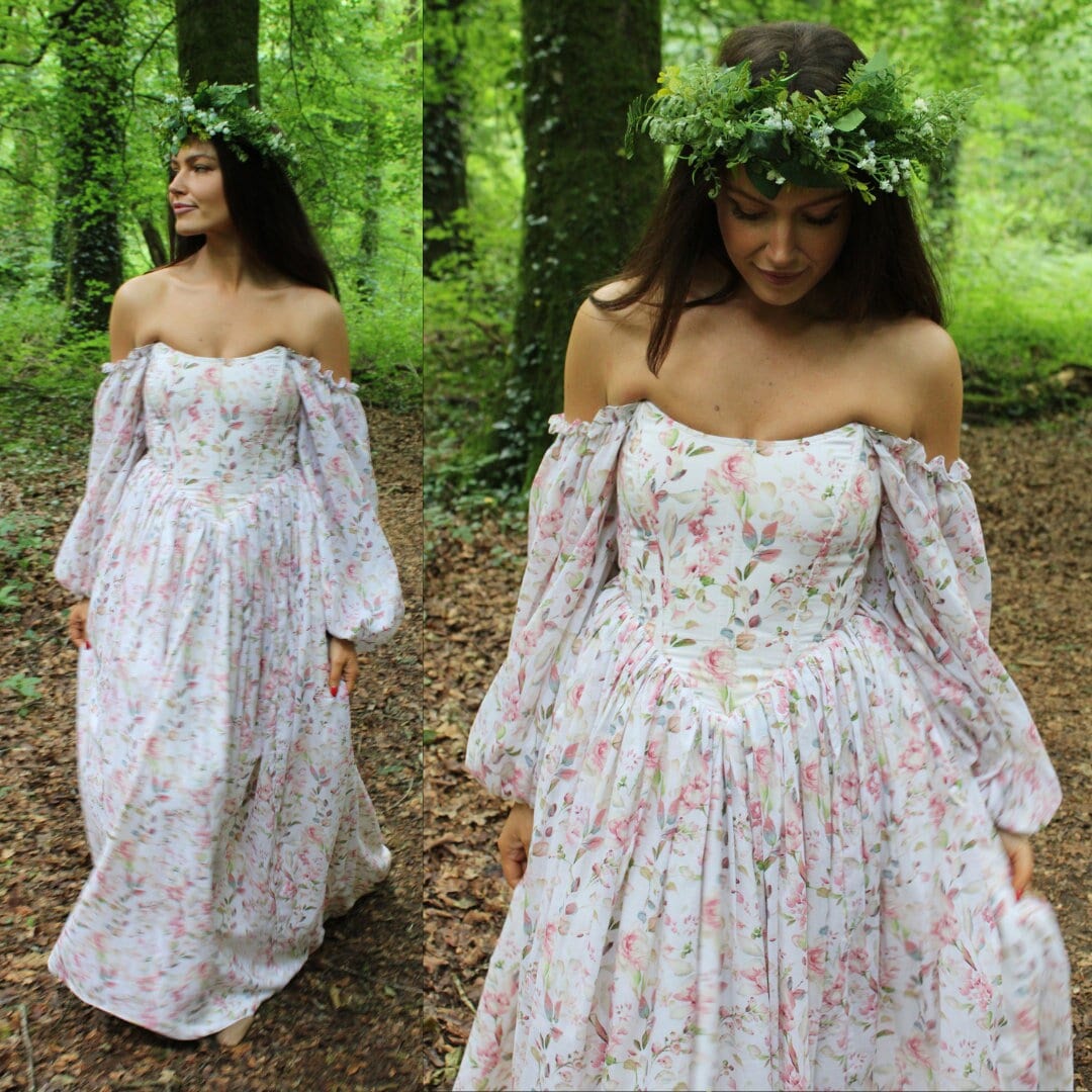 Corset Dress Off-the-shoulder Linen Puff Sleeve With Boning