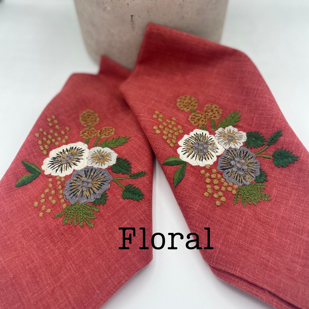 Embroidered Linen Napkins Premium Linen Handmade Dinner Napkins