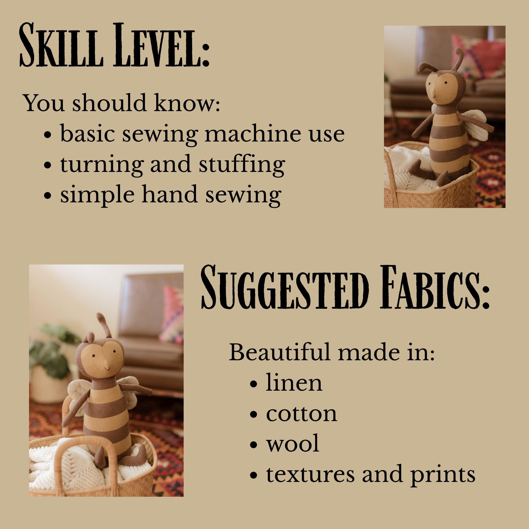 Heirloom Bee Bumblebee Sewing Pattern PDF - Stuffed Animal Plush Toy ...