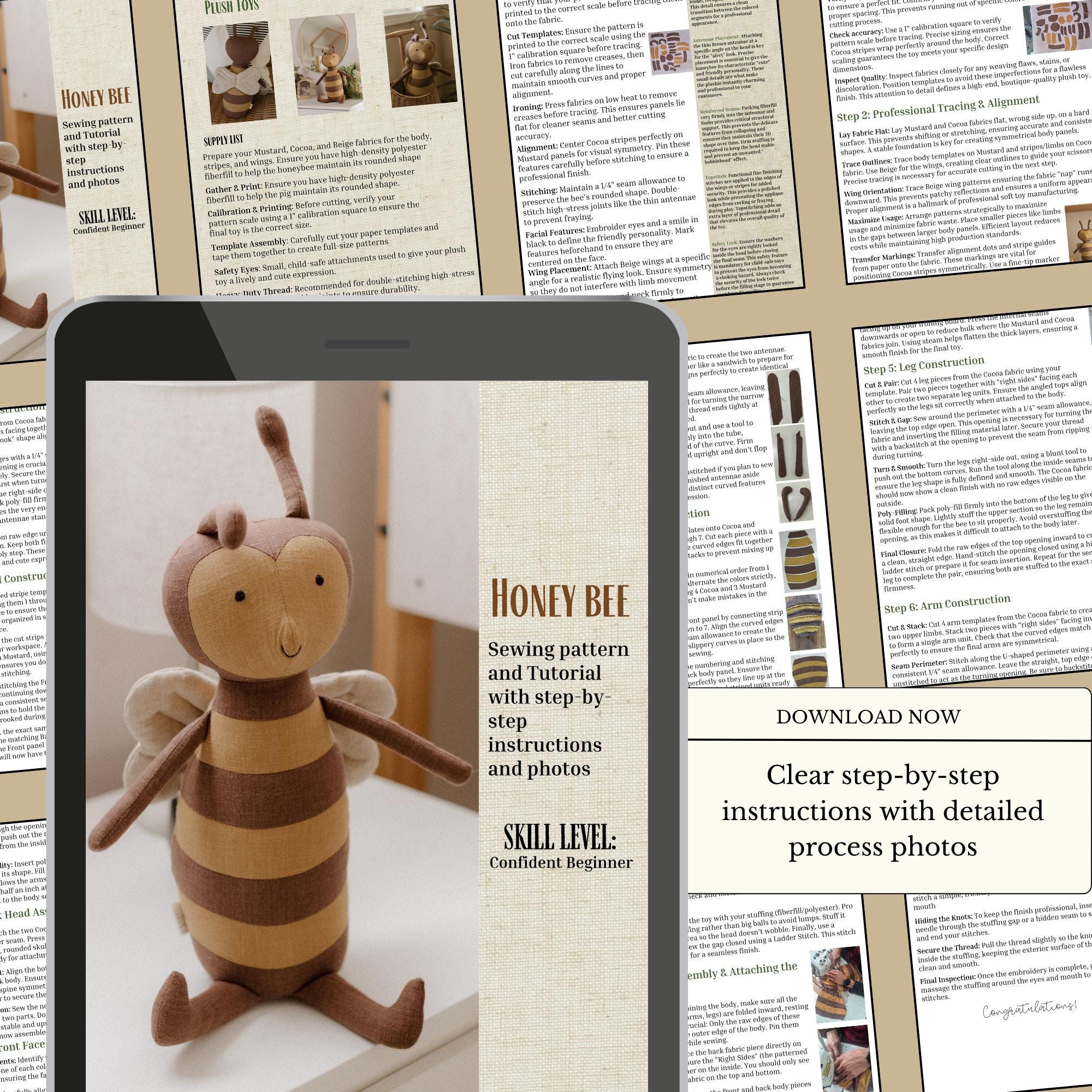 Heirloom Bee Bumblebee Sewing Pattern PDF - Stuffed Animal Plush Toy ...