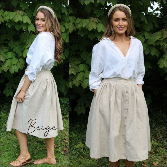 Soft linen skirt Swing skirt with Pockets Knee length skirt A line skirt Circle Skirt Midi Skirt High Waisted Skirt Prairie Skirt