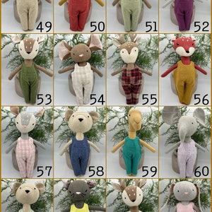 Premium Linen Heirloom Stuffed Animal Toys Woodland Art Dolls Hand Embroidered Neutral Unisex Timeless Bunny Rabbit Mouse Fawn Fox image 7