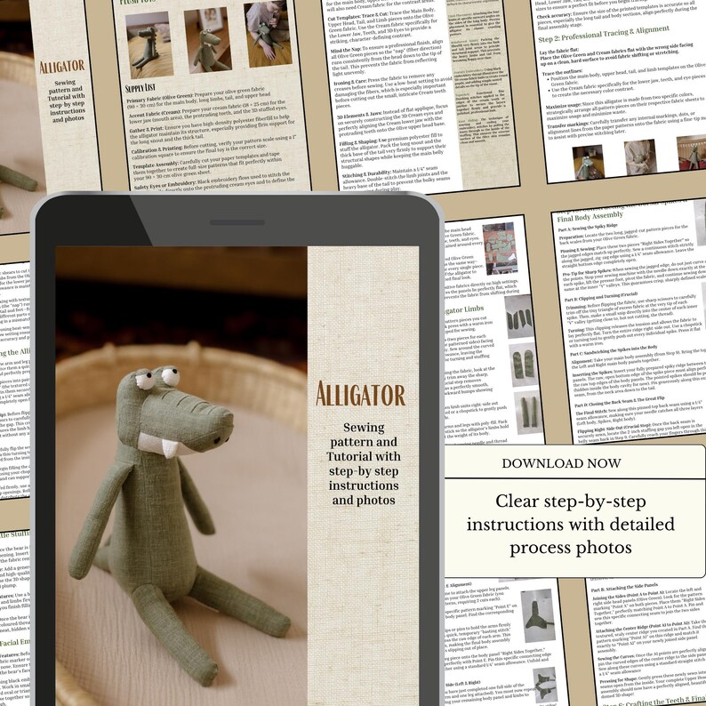 Heirloom Alligator Croc Sewing Pattern PDF - Stuffed Animal Plush Toy ...