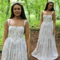 Corset dress square neckline with boning and lace-up back - cottagecore fairytale wedding - natural materials boho bride product logo