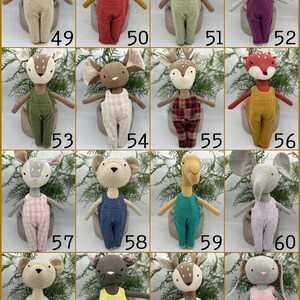 Premium Linen Heirloom Stuffed Animal Toys Woodland Art Dolls Hand Embroidered Neutral Unisex Timeless Bunny Rabbit Mouse Fawn Fox image 7