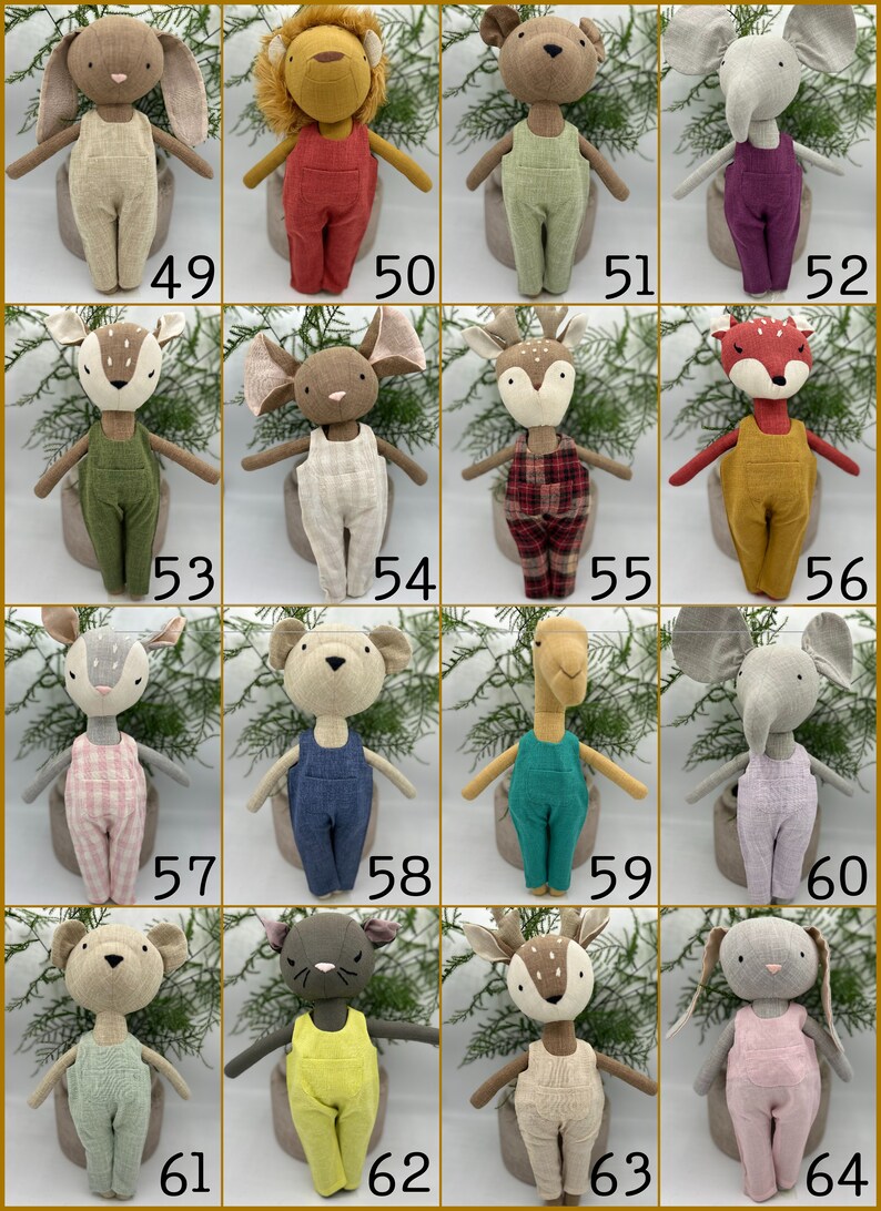 Premium Linen Heirloom Stuffed Animal Toys Woodland Art Dolls Hand Embroidered Neutral Unisex Timeless Bunny Rabbit Mouse Fawn Fox image 7