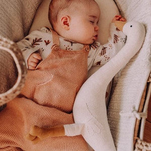 Premium Linen Heirloom Stuffed Animal Goose Baby Shower Gift Hand Embroidered Neutral Unisex Timeless Bird Teddy Nursery Decor Kids image 2
