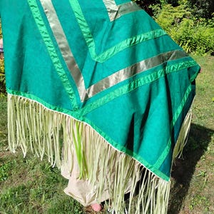 pow wow regalia women&#39;s shawl fancy dance size L green cotton fabric green satin ribbon decoration light green satin fringe