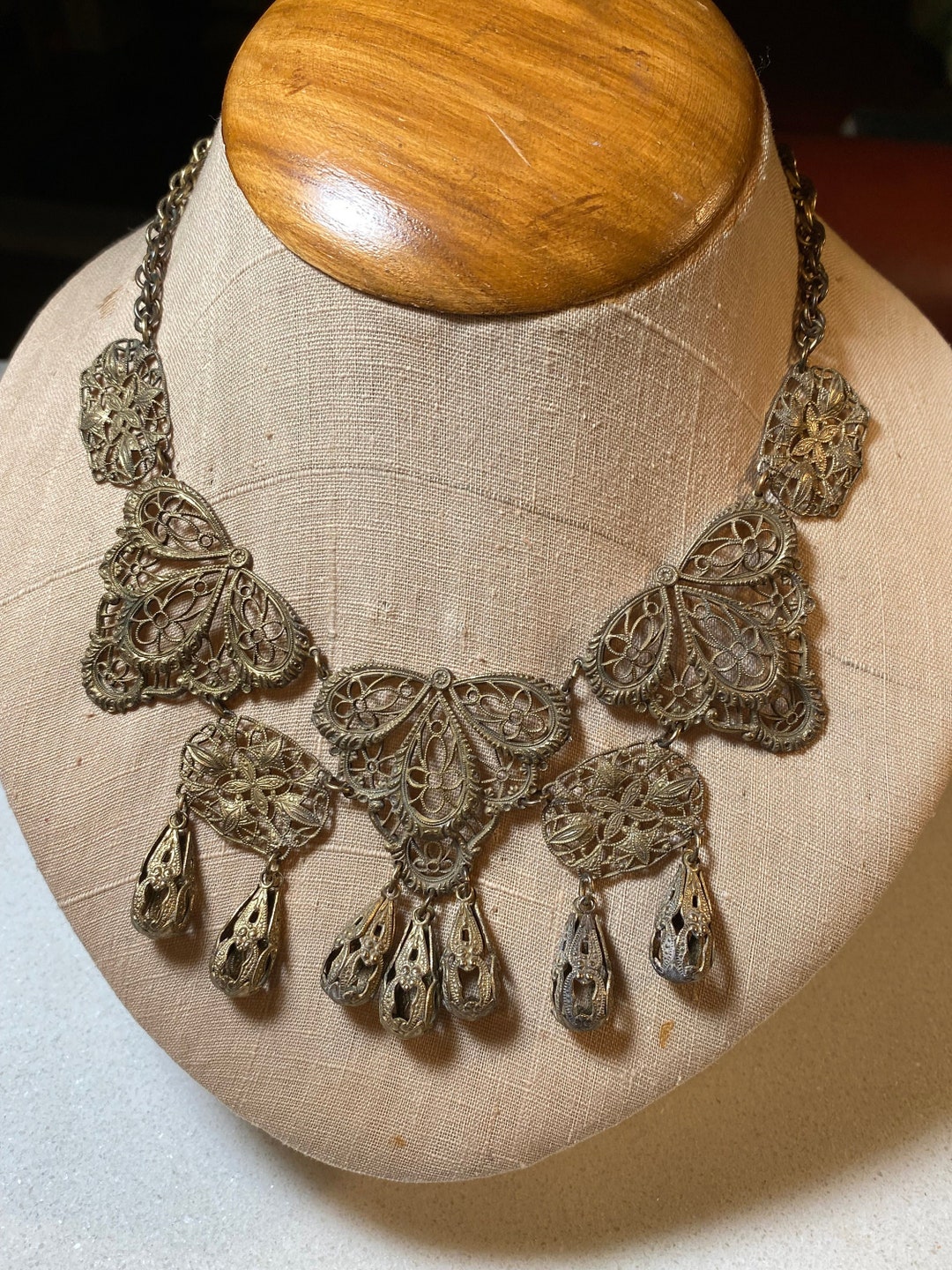Antique Gilt Filigree Festoon Necklace Etsy