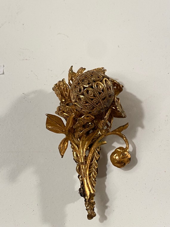 Miriam Haskell Early Filigree Gold Tone Brooch