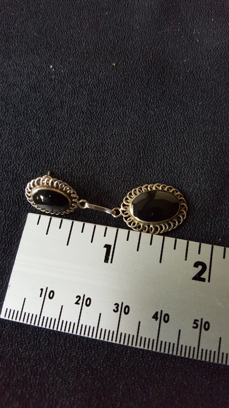 Vintage Oval Onyx 900 Silver Drop Earrings